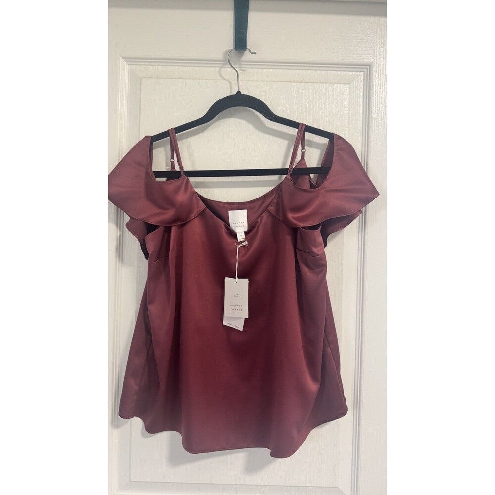 Lauren Condrad Medium Satin Top With Flutter Cold Shoulder Sleeves